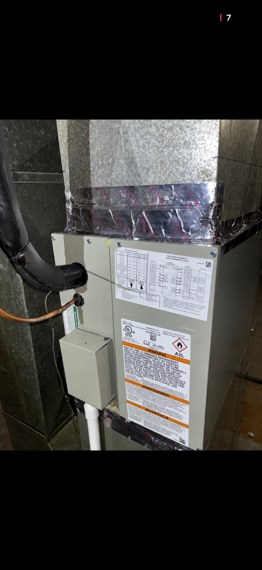 Indoor evaporator coil installed on furnace
